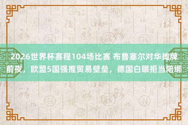 2026世界杯赛程104场比赛 布鲁塞尔对华摊牌前夜，欧盟5国强推贸易壁垒，德国白眼拒当陪绑