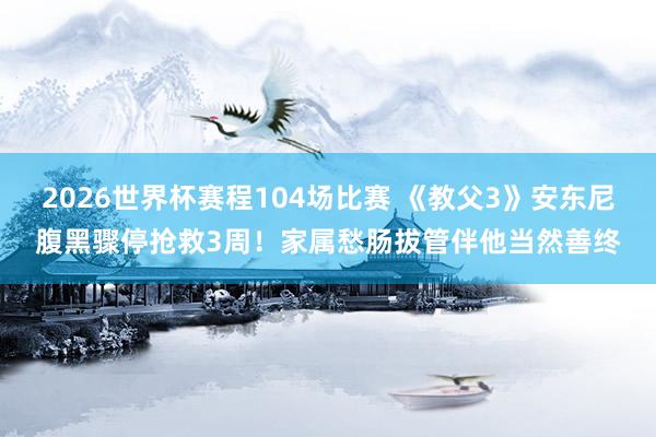 2026世界杯赛程104场比赛 《教父3》安东尼腹黑骤停抢救3周！　家属愁肠拔管伴他当然善终