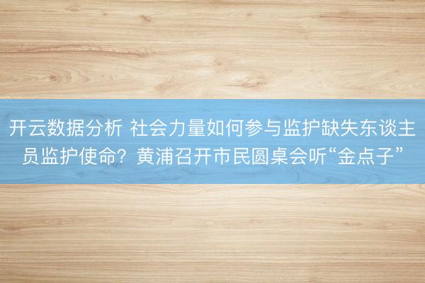 开云数据分析 社会力量如何参与监护缺失东谈主员监护使命?黄浦召开市民圆桌会听“金点子”